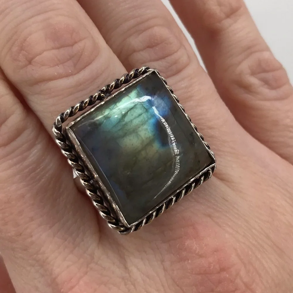 Square Shaped Labradorite Ring